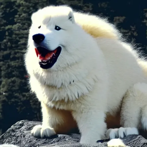 Image similar to godzilla, except he's a samoyed