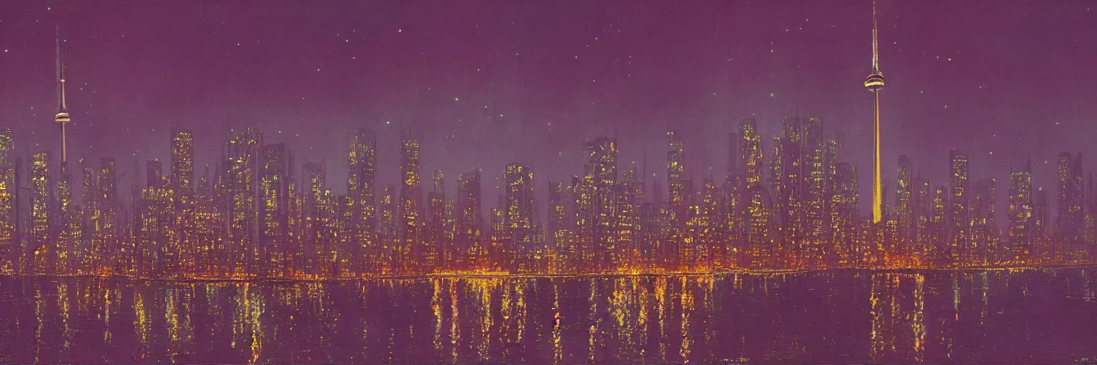 Prompt: awe-inspiring bruce pennington landscape, digital art painting of 1960's toronto at Night 4K, matte