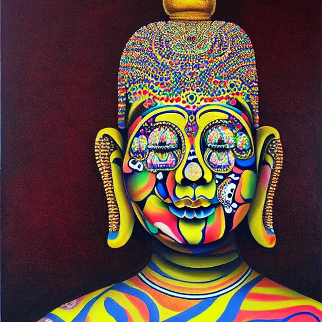 Image similar to a beautiful painting many skulls combine buddhas, by kusama miyama realistic oil painting