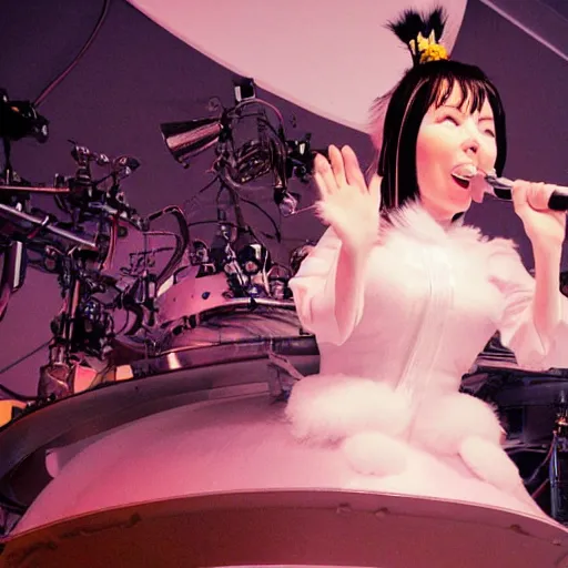 Image similar to bjork as anime, ghibli studio, outer space