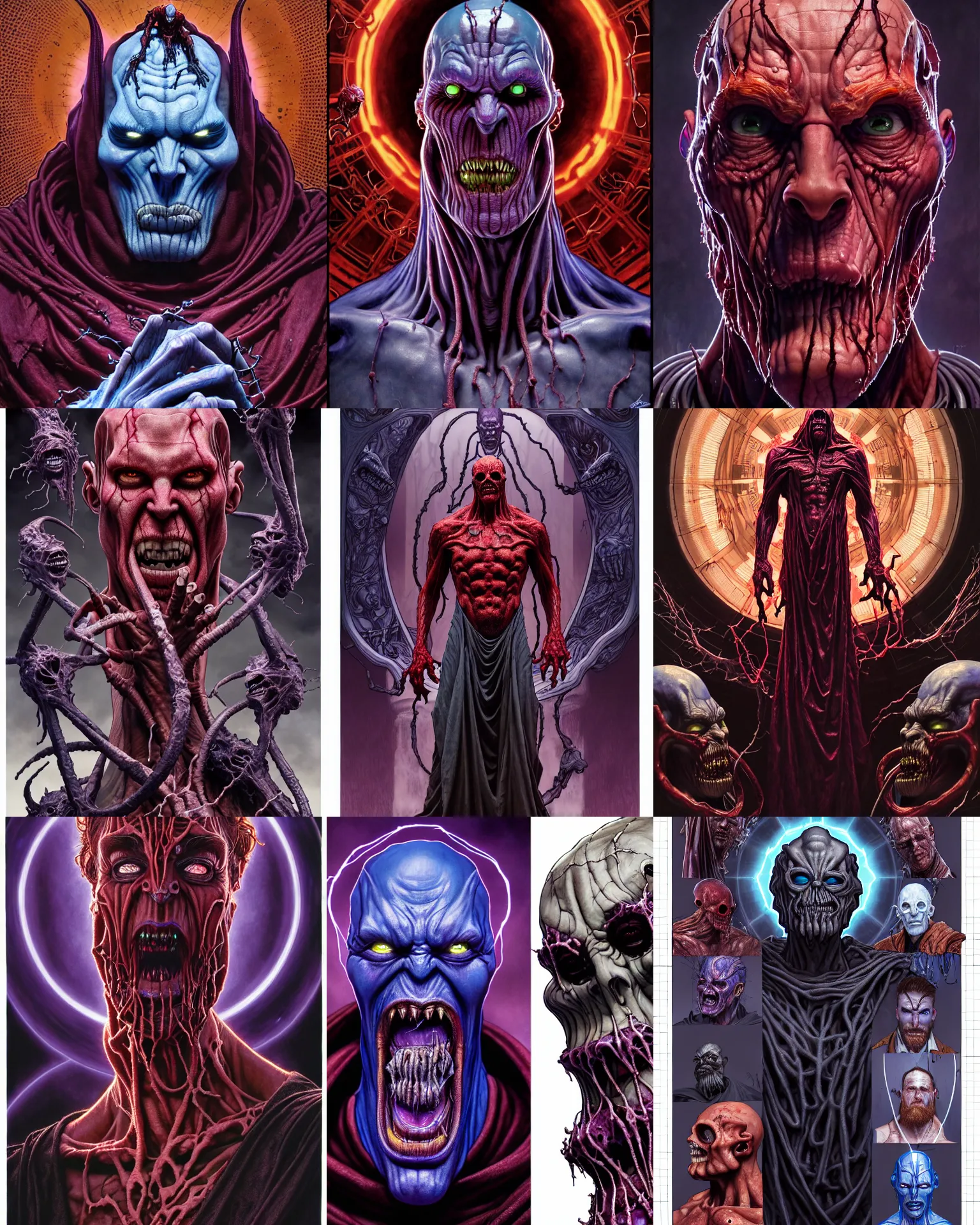 Prompt: the platonic ideal portrait octane render of cletus kasady ultimate carnage thanos dementor doctor manhattan chtulu nazgul, detailed, intricate, hyperrealism, intense, scary, decay, dmt, art by brock hofer and artgerm and greg rutkowski and alphonse mucha