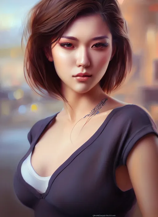 Image similar to photo of a gorgeous female in the style of stefan kostic, realistic, professionally, professionally color graded, half body shot, sharp focus, 8 k high definition, insanely detailed, intricate, elegant, art by stanley lau and artgerm