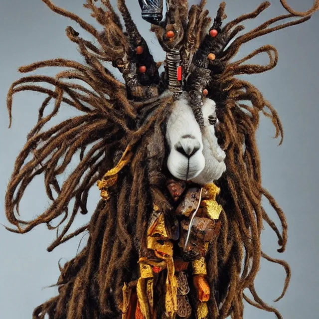 Image similar to llama with dreadlocks, industrial, by mandy jurgens, ernst haeckel, el anatsui, james jean