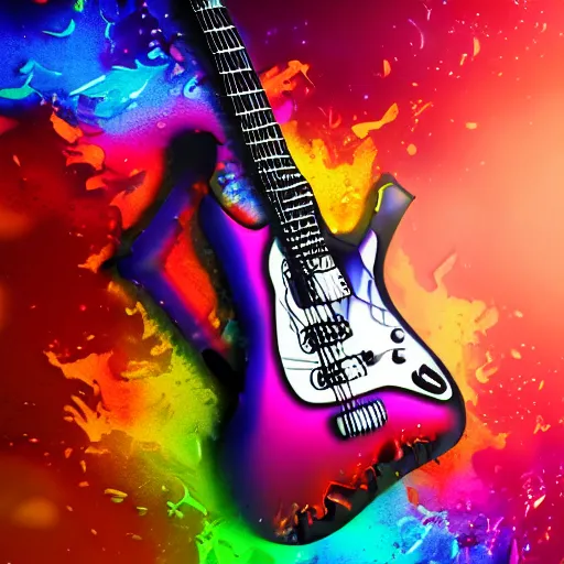 Prompt: ultra realistic vfx of a guitar player melting on colors, alucination, trending on art station, masterpiece, 4 k, gta