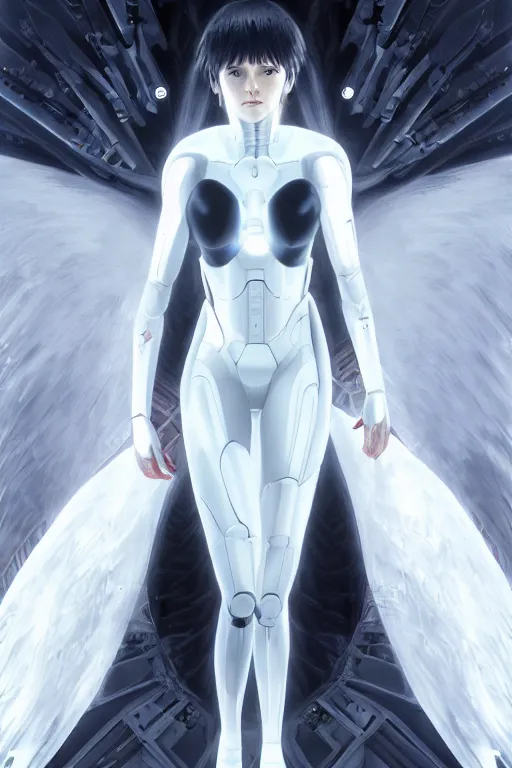 Image similar to white arc-angel with mystic robotic wings,akira, ghost in the shell, ultra detailed, digital art, 8k ,character ,realistic, portrait, hyperrealistic