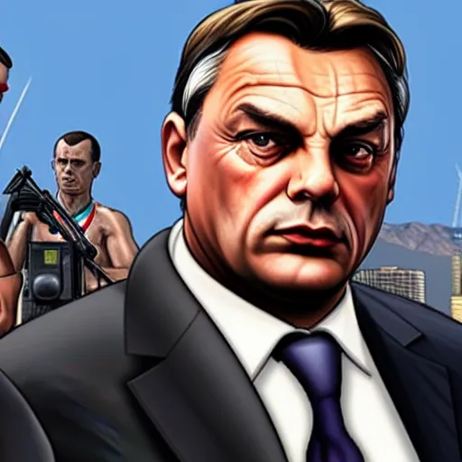 Image similar to Viktor Orbán in GTA V cover art