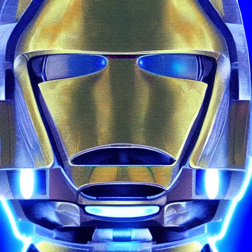 Prompt: portrait of c 3 p 0, blue and yellow glowing lights, highly detailed, digital painting, artstation, smooth, sharp focus