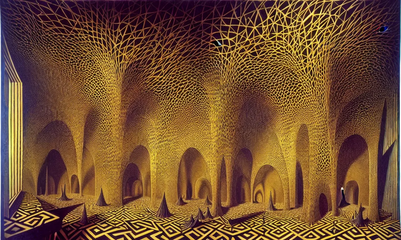 Image similar to building, jungle, kirigami, dichromatism, paradox, volumetric light, insanely detailed and intricate, hypermaximalist, elegant, ornate, hyper realistic, super detailed, by remedios varo uranga