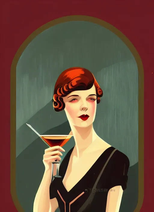 Prompt: a young sophisticated woman as a beautiful bar patron, cozy dark 1920s speakeasy bar, drinking at the bar, dystopian retro 1920s soviet mood, relaxed pose, pixie cut, wild, highly detailed, digital painting, artstation, sharp focus, illustration, art by Jeremiah Ketner, vibrant deep colors, 🍸, 8k octane beautifully detailed render, post-processing, extremely hyperdetailed, Art Nouveau, masterpiece