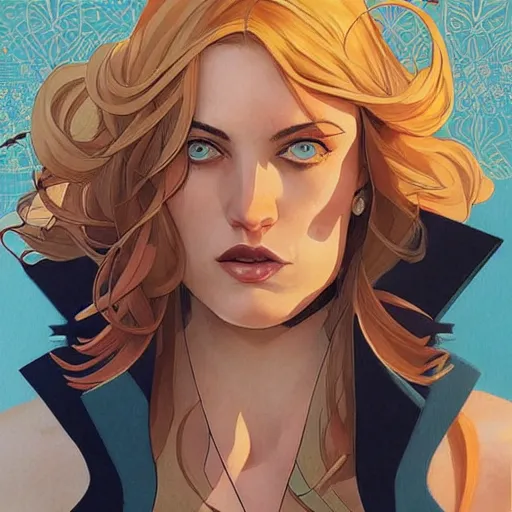 Prompt: Joshua Middleton comic art, pretty female Phoebe Tonkin, pirate, eye patch over one eye, evil smile, symmetrical face, symmetrical eyes, pirate clothing, long wavy blonde hair, full body:: sunny weather::