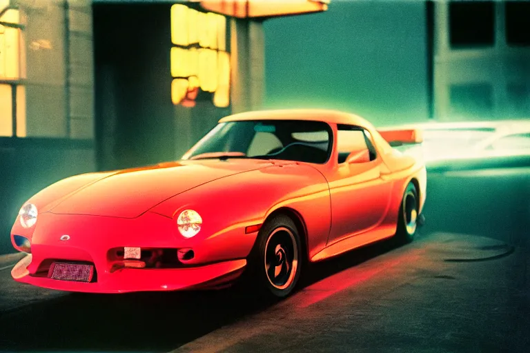 Image similar to 1 9 5 5 toyota supra thick neon lights, ektachrome photograph, volumetric lighting, f 8 aperture, cinematic eastman 5 3 8 4 film