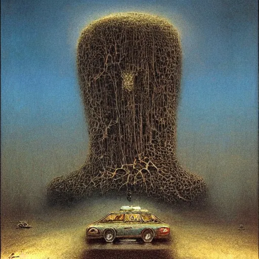 Image similar to ' a cab'an album cover by beksinski