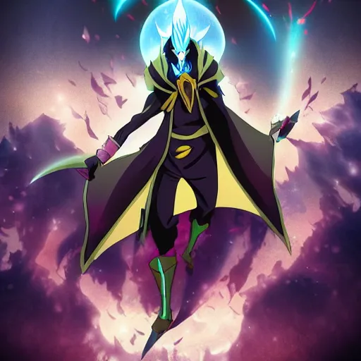 Image similar to Karthus from League of Legends in anime movie, dragonballz, jojo