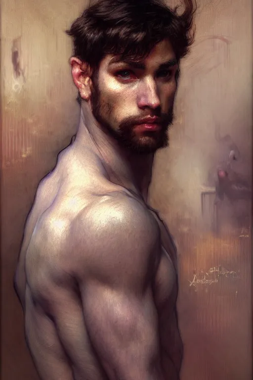 Image similar to realistic portrait beautiful concept art of a male league of legend character, created by gaston bussiere and john everett millais, jules bastien lepage, john william waterhouse, jean leon gerome and tristan eaton, high detailed, smooth draw, synthwave neon retro, intricate, trending on artstation