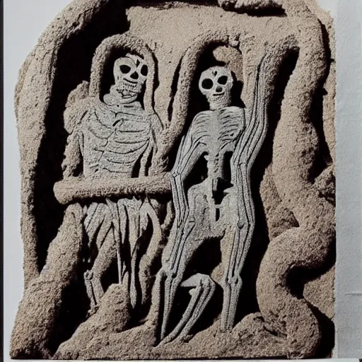 Prompt: A beautiful installation art of a horned, red-eyed, skeleton-like creature, with a long black cape, and a staff with a snake wrapped around it, standing in front of a castle atop a cliff. sand sculpture by Jasper Johns soothing