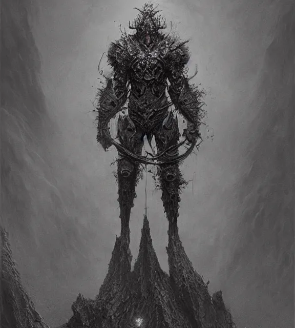 Prompt: chaos berserker in hellish armor concept, beksinski, trending on artstation