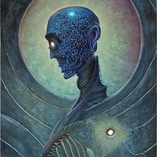 Image similar to portrait of surreal alien, artwork by Daniel Merriam,