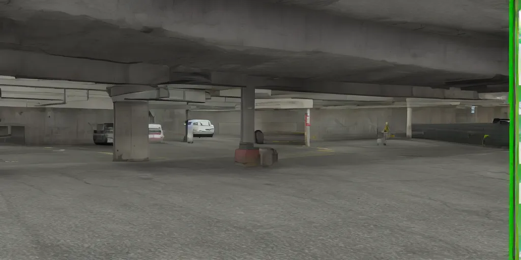 Prompt: gmod next bot obunga handcam footage in a parking garage, gmod, nextbot, garrys mod, scary, dark