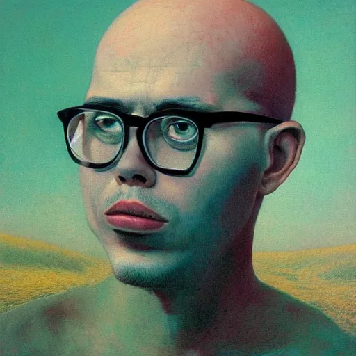 Prompt: a portrait of anthony fantano, theneedledrop, painted by zdzislaw beksinski