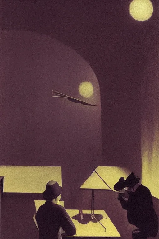 Prompt: a Jazz and Beatnik Poetry reading on night club, Edward Hopper and James Gilleard, Zdzislaw Beksisnski, highly detailed