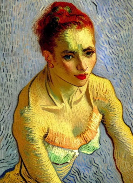 Image similar to portrait of a beautiful parisian dancer, detailed beautiful face in painting, detailed beautiful portrait, expressionist oil painting masterpiece, 8 k resolution, smooth, sharp focus, pastel color palette, trending on artstation, by van gogh