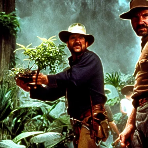 indiana jones and the killer plant, film still, Stable Diffusion