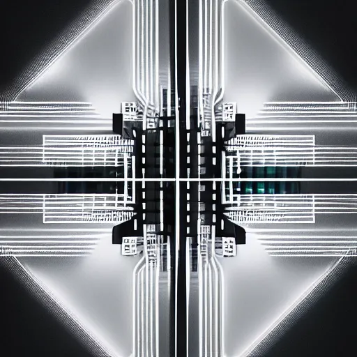 Prompt: the microchip, abstract dark geometry construct with white space, tech pattern, aesthetic, octane render