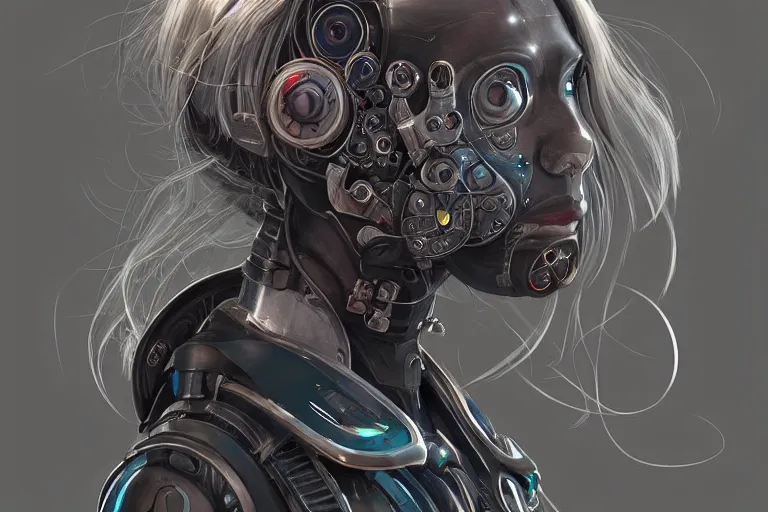 Image similar to “ a extremely detailed stunning portraits of solarpunk cyborg black cat by allen william on artstation ”