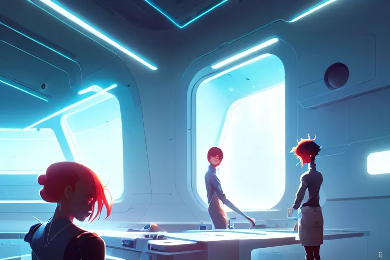 Image similar to a futuristic lab, vector behance hd jesper ejsing, rhads, makoto shinkai, lois van baarle, ilya kuvshinov, rossdraws, hd, 3 2 k, ilya kuvshinov, gustav klimt