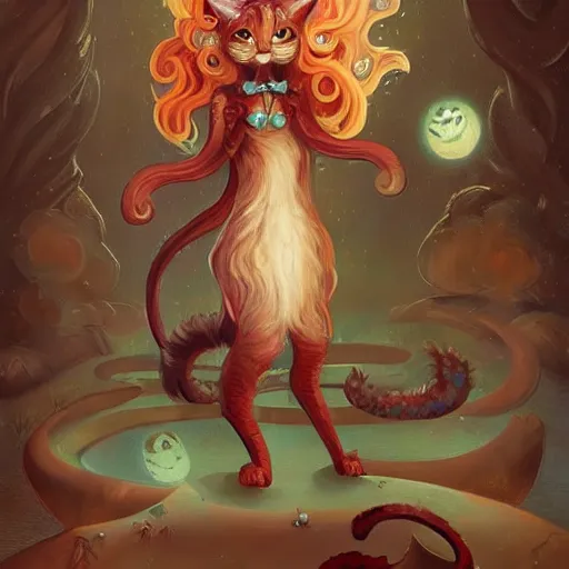 Prompt: cat seahorse shapeshifter, long-haired humanoid fursona by Peter Mohrbacher and Louis Wain, furaffinity, trending on artstation