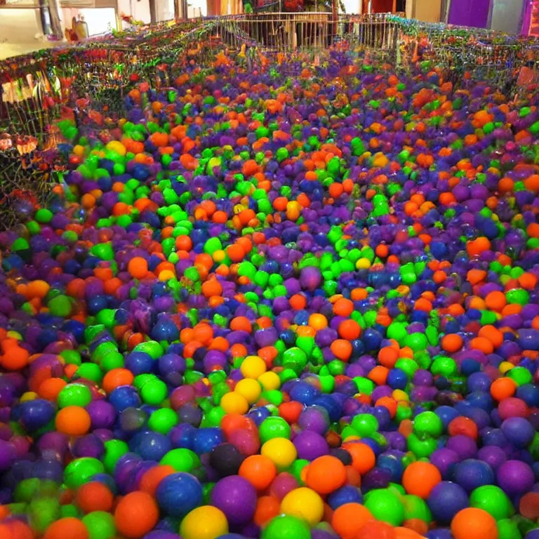 Prompt: An extremely spooky gothic ball pit in a fun center
