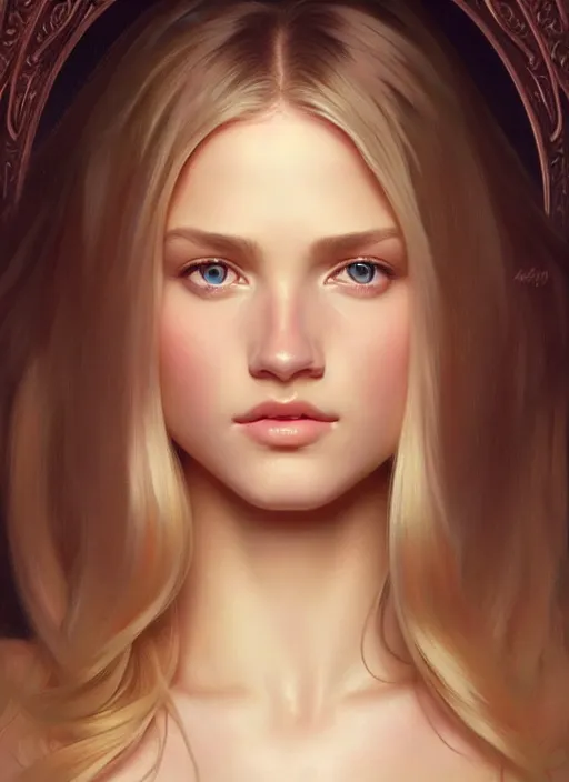 Prompt: perfectly feminine face!! full body portrait of young wife blessed by god with ever - increasing physical mental perfection, blonde, symmetrical! intricate, sensual features, highly detailed, biblical divine holy perfection!! digital painting, artstation, concept art, smooth, sharp focus, illustration, art by artgerm and greg rutkowski and alphonse mucha