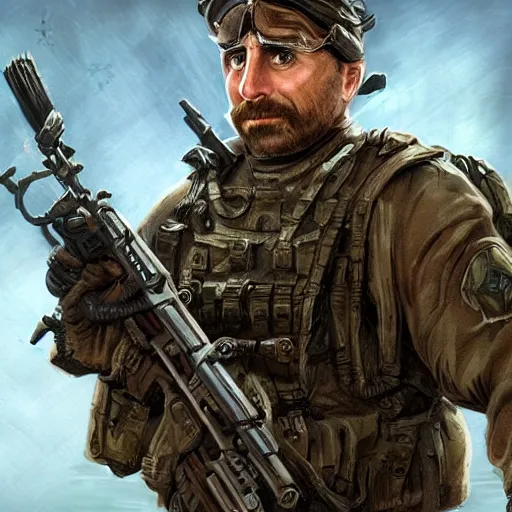 Image similar to Steve Carell as a navy SEAL, high resolution fantasy concept art, intricate details, soft lighting