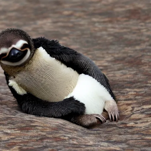 Prompt: a sloth penguin hybrid, a cross between a sloth and a penguin