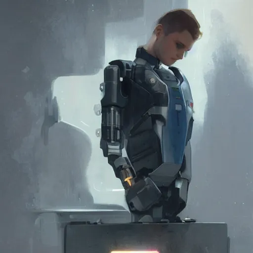 Image similar to connor from detroit become human been disabled my couple of other robot by greg rutkowski