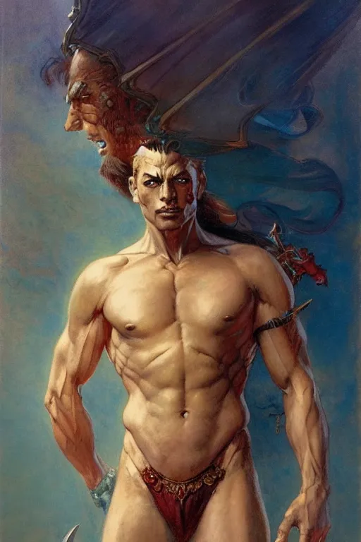 Prompt: male, wizard, character design, painting by gaston bussiere, katsuya terada, frank frazetta, tom of finland, trending on artstation