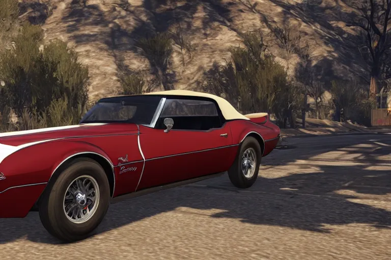 Image similar to photograph of a 1 9 2 2 pontiac firebird trans am, by red dead redemption 2, by grand theft auto v