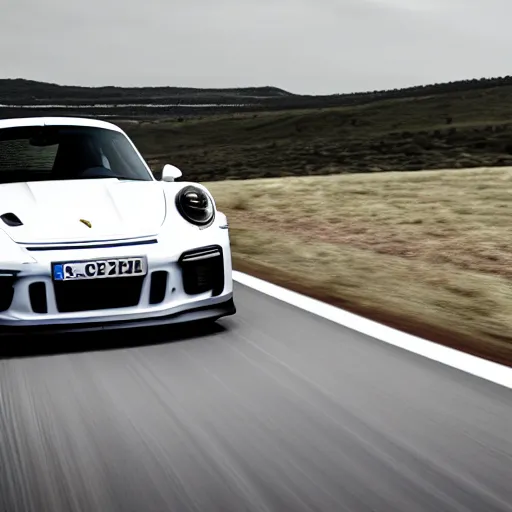 Image similar to a black 2 0 2 1 porsche 9 1 1 gt 3 driving on a windy road, action photo, 4 k