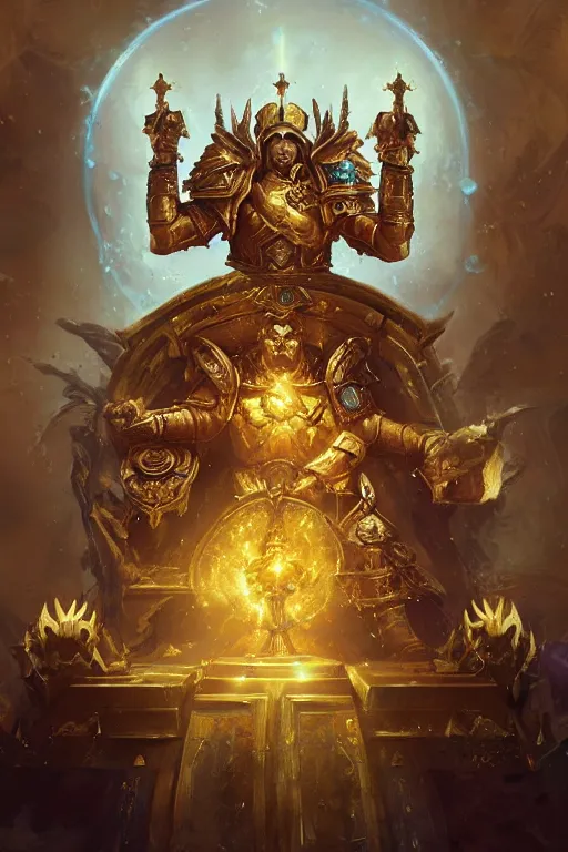 Image similar to the emperor of mankind on his golden throne, the corpse emperor, hearthstone art style, epic fantasy style art by Craig Mullins, fantasy epic digital art, epic fantasy card game art by Greg Rutkowski