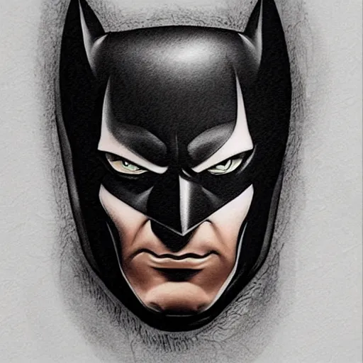 Image similar to tattoo design, stencil, portrait of batman by artgerm