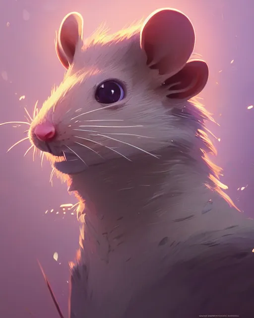 Image similar to highly detailed vfx portrait of a cute little rat, unreal engine, greg rutkowski, loish, rhads, beeple, makoto shinkai and lois van baarle, ilya kuvshinov, rossdraws, tom bagshaw, alphonse mucha, global illumination, detailed and intricate environment