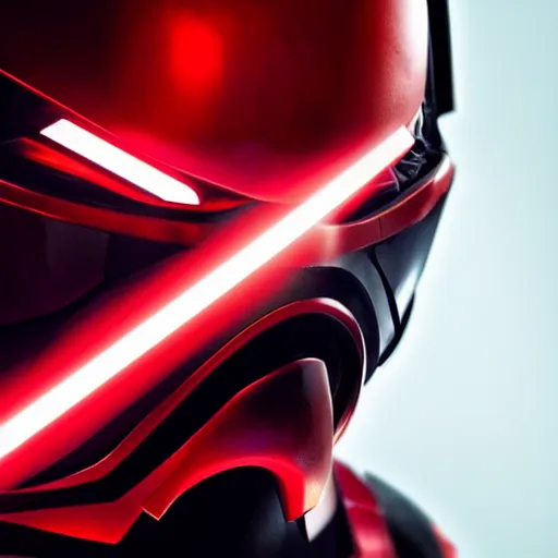 Prompt: Pixar, Star Wars, Marvel, black + red + white ant head superhero, wearing futuristic cybernetic battle armor, close up dramatic lighting, portrait, realistic reflection