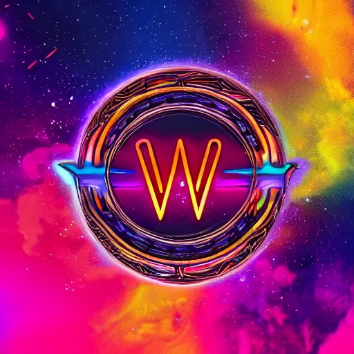 Image similar to a and w vaporwave logo, colorful, digital art, cosmic, 3 d high definition, trending on art station, photorealistic, high resolution, 8 k, octane, hyper detailed, insane details, intricate, elite, ornate, elegant trend, highly detailed and intricate, sharp focus, photography, unreal engine