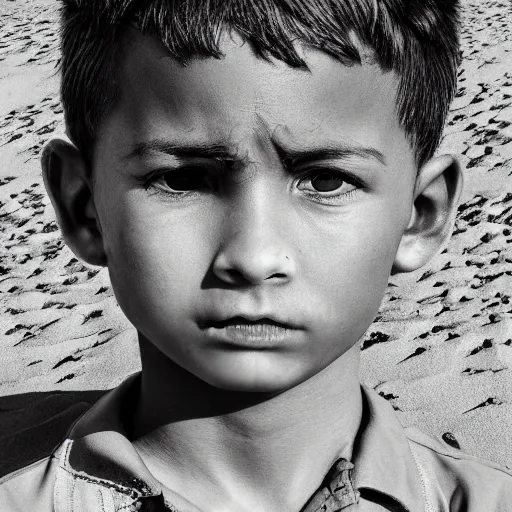 Image similar to a detailed portrait of a boy in the desert, art illustration, incredibly highly detailed and realistic, 8 k, sharp focus