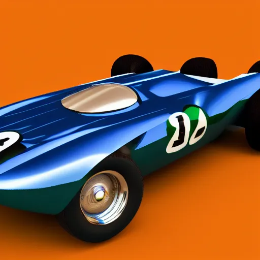 Image similar to 3D render of highely detailed 1960s racecar, dramatic lighting,