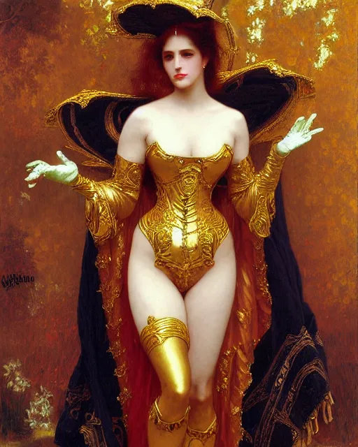 Image similar to Jessica Rabbit, dressed in ornate, detailed, intricate gold armor, detailed oil painting by William Adolphe Bouguereau