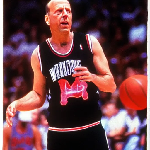 Prompt: bruce willis as a basketball player, photography,