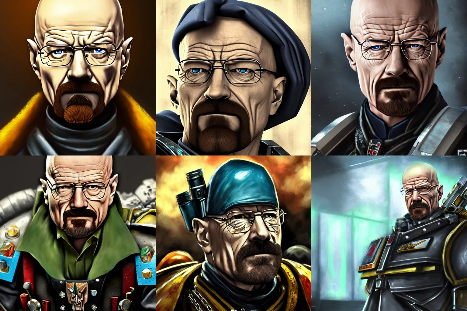 Prompt: Walter White in Warhammer 40k portrait, 4k resolution, highly detailed, artstation, very sharp, epic