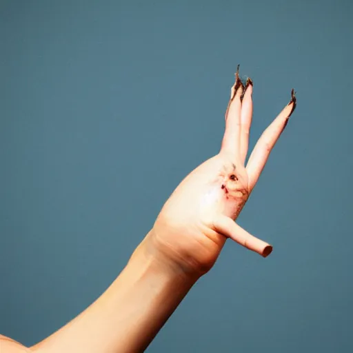 Image similar to very accurate photo, very coherent image, hyper realistic photo of a female hand, open palm, with an cigarette between index and middle finger