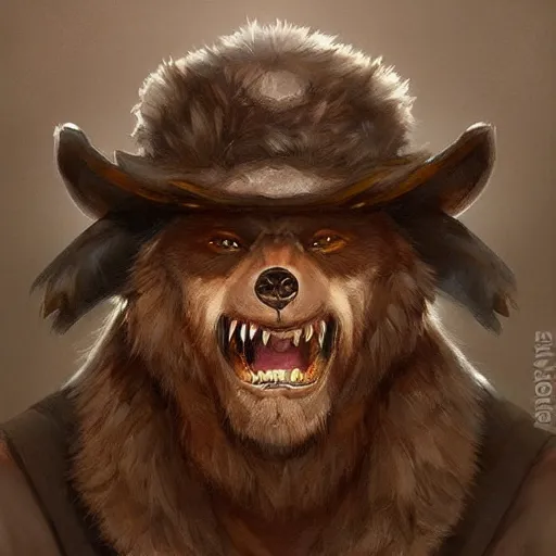 Image similar to dashing charming grinning charismatic bear beast-man rogue, wearing captain's tricorne hat, naval background, amazing, lifelike award winning pencil illustration trending on art station artgerm Greg rutkowski cinematic